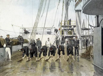 Französische Marine, späte 19. Jahrhundert: Reinigung des Decks