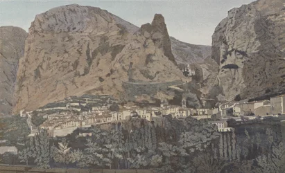 Moustiers-Sainte-Marie, Gesamtansicht und Kapelle Notre-Dame de Beauvoir