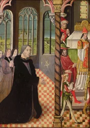 Ein Stifter mit seinen drei Töchtern und das Opfer von Joachim, 1485-95