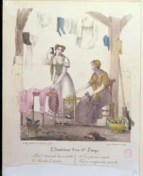 Ein Zimmer im sechsten Stock, graviert von Montoux und Cheyere, 1830