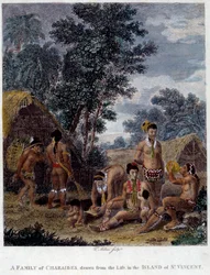 Eine Familie von Kariben-Indianern von der Insel Saint Vincent in den Westindischen Inseln Gravur des 19. Jahrhunderts Chartres Museum der Schönen Künste