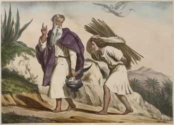 Abraham führt Isaak zum Berg Moriah, Illustration aus einem Katechismus L