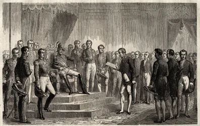 Adresse der 221 - Liberaler Staatsmann Roy-Collard präsentiert die Adresse der 221 - Pierre Paul Royer-Collard liest König Charles X. die Adresse der 221 vor, um gegen die Herrschaft von 1830 zu protestieren - Pierre Paul Royer Collard (1763-1845)