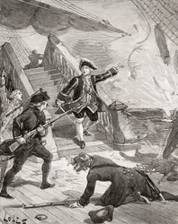 Admiral Suffren im Indischen Ozean während seines Feldzugs gegen die Engländer im 18. Jahrhundert, aus 