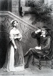 Agnès mit ihrem Vormund Arnolphe, aus Die Schule der Frauen, von Molière