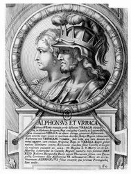 Alfonso I, der Kämpfer, und Urraca (Gravur)