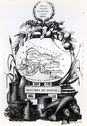Allegorische Karte des Departements Bouches-du-Rhône, ca. 1830