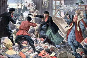 Anarchistische Revolutionäre kämpfen gegen russische Polizisten, in der Nähe von Moskau
