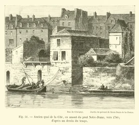Alter Kai der Insel, flussaufwärts der Pont Notre-Dame, um 1780, nach einer zeitgenössischen Zeichnung
