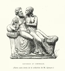 Antike griechische Terrakottaskulptur von Herkules und Omphale (Stich)