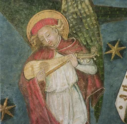 Engelmusiker spielt eine Mandora (Detail)