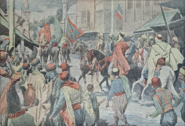 Anglo-arabische Truppen betreten Damaskus im Jahr 1918, aus Le Pelerin