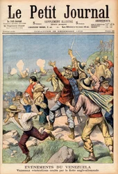 Anglo-deutsche Intervention in Venezuela 1902-1903 - Titelseite von „Le Petit Journal“ vom 28. Dezember 1902: Ereignisse in Venezuela: Venezolanische Boote von englischer und deutscher Flotte versenkt (Gravur)