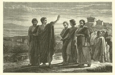 Aristoteles im Exil aus Athen mit seinen Schülern (Stich)