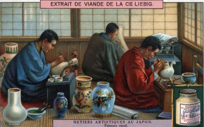Künstlerische Berufe in Japan: Emailmalerei. Liebig Chromolithographie, 20. Jahrhundert.