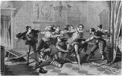 Ermordung Heinrichs I. von Lothringen, Herzog von Guise, bekannt als der Vernarbte (1550-1588), 23. Dezember
