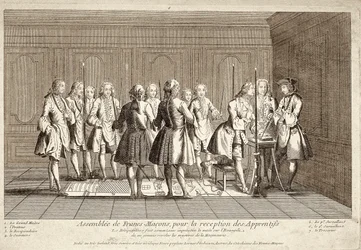 Versammlung von Freimaurern zur Aufnahme von Lehrlingen (Stich)