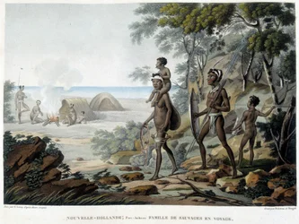 Australische Aborigines-Familie auf Reisen