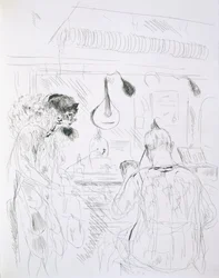 Hinter den Kulissen bei einem Pariser Bal de Nuit oder Zirkus, aus Paris Skizzen: Radierungen von Forain und Raffaelli, 1880