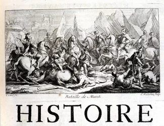 Schlacht von Muret am 12. September 1213 - in „Allgemeine Geschichte von Languedoc“ von Joseph Vaissete, Paris
