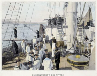 Verladung von Lebensmitteln - im „Album militaire - Marine: Das Leben an Bord“