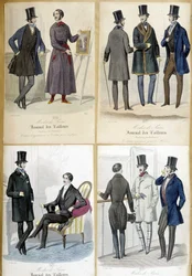 Tafeln, die die Männermode aus dem „Journal des tailors“ von 1848 illustrieren.