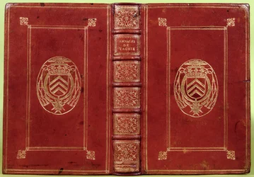 Buchdeckel der Annalen des Tacitus mit dem Wappen von Armand-Jean du Plessis, Kardinal Richelieu (1585-1642)