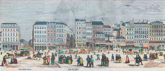 Boulevard Saint-Denis und Boulevard Bonne-Nouvelle - Rue Saint-Denis - Rue de Clery - Gravur in "Tableau-de-Paris" von Edmond Texier 1852