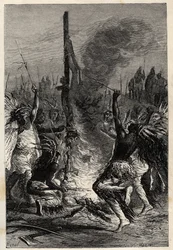 Kannibalismus - Feuerland in Chile im 19. Jahrhundert - Kannibalismus - Feuerland in Chile im 19. Jahrhundert - Gravur aus "L