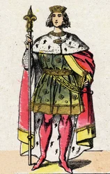 Kapetinger-Dynastie: Porträt von Philipp IV. von Frankreich, genannt Philipp der Schöne (1268-1314), König der Franken von 1285 bis 1314. Epinal-Bildgebung aus dem späten 19. Jahrhundert. Private Sammlung.