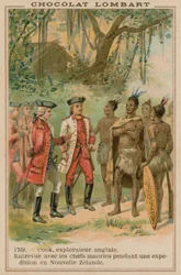 Kapitän James Cook trifft Maori-Häuptlinge in Neuseeland, 1769