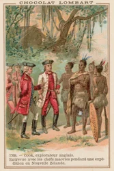 Kapitän James Cook trifft Maori-Häuptlinge in Neuseeland, 1769