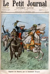 Gefangennahme von Samory Touré (um 1830-1900), sudanesischer Anführer und Gegner der französischen Kolonisierung Afrikas, durch Hauptmann Gouraud und Leutnant Jacquin. Sudan