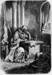 Kardinal, Liebhaber von Päpstin Johanna (Papst von 855 bis 858). Gravur in „Histoire des papes-rois-reines-et-empereurs à travers les siècles“ von Maurice Lachatre