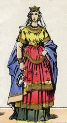 Karolingische Dynastie: Porträt von Emma von Italien (geb. um 948), Königin von Frankreich, Ehefrau von Lothar (941-986). Epinal-Bild aus dem späten 19. Jahrhundert. Private Sammlung