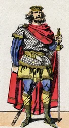 Karolingische Dynastie: Porträt von Pippin dem Kurzen (715-768), König der Franken von 751 bis 768. Epinal-Bild aus dem späten 19. Jahrhundert. Private Sammlung