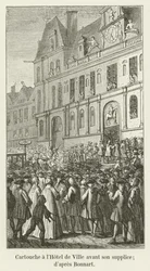 Cartouche im Hotel de Ville vor seiner Hinrichtung; nach Bonnart