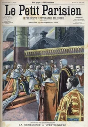 Zeremonie der Krönung in Westminster: König Edward VII. (1841-1910) und Alexandra von Dänemark (1844-1925), in "Le Petit Parisien"
