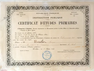 Zertifikat der Grundschulbildung, Akademie von Lille, 1898