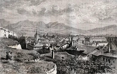 Chambery - Savoie - Gravur in „La France illustree: geography, history, statistical administration“ von V.A. Malt-Brown. 1884