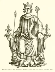 Karl VI. auf seinem Thron, aus einer Miniatur im Manuskript der Könige von Frankreich