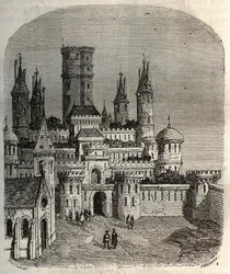 Schloss Montlhery - Festung in der Gemeinde Montlhery, im alten Land Hurepoix - Gravur in „Histoire de France“ von Victor Duruy (1811-1894) - 1882.