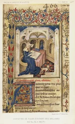 Christine De Pisan schreibt ihre Balladen (Farblithografie)