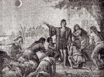 Christoph Kolumbus sagt den Bewohnern Jamaikas im Jahr 1504 die Mondfinsternis voraus