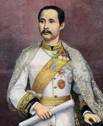 Chulalongkorn (1853-1910), König von Siam. 1897 wurde Chulalongkorn der erste siamesische Monarch, der Europa besuchte. Illustration aus Le Petit Journal