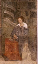 Kirche (Eglise Saint-Jean-Baptiste). Innenraum. Kapelle Saint-Fursy. Wandmalereien. Die Verherrlichung Mariens (Fresko genannt der gute Tod). Anfang 17. Jahrhundert