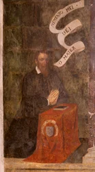 Kirche (Eglise Saint-Jean-Baptiste). Innenraum. Kapelle Saint-Fursy. Wandmalereien. Die Verherrlichung Mariens (Fresko genannt der gute Tod). Anfang 17. Jahrhundert