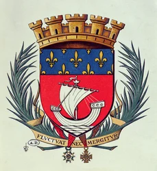Wappen der Stadt Paris mit dem Motto Fluctuat Nec Mergitur (von den Wellen geschüttelt, geht sie nicht unter)