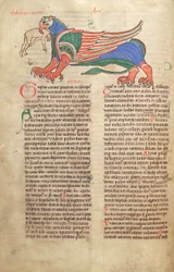 Ein Greif frisst einen Mann, aus Liber Floridus von Lambert de Saint-Omer, ca. 1120