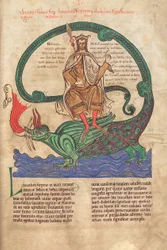 Antichrist reitet Leviathan, aus Liber Floridus von Lambert de Saint-Omer, ca. 1120